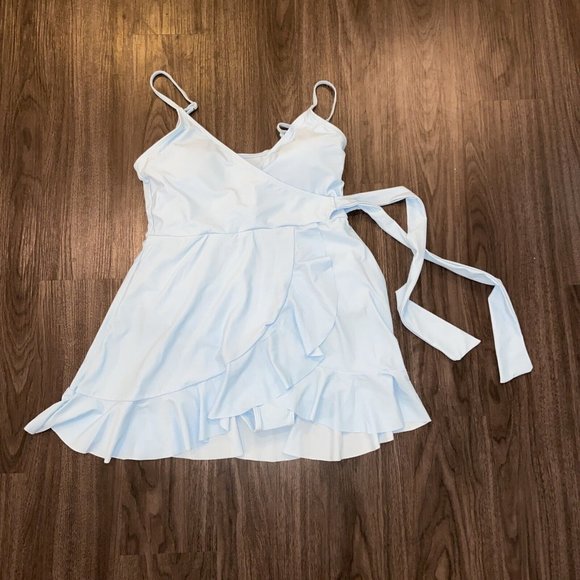 SHEIN Wrap Ruffle Knot Skort One Piece Swimsuit swim dress Women's Sz Large NWOT - Picture 4 of 8